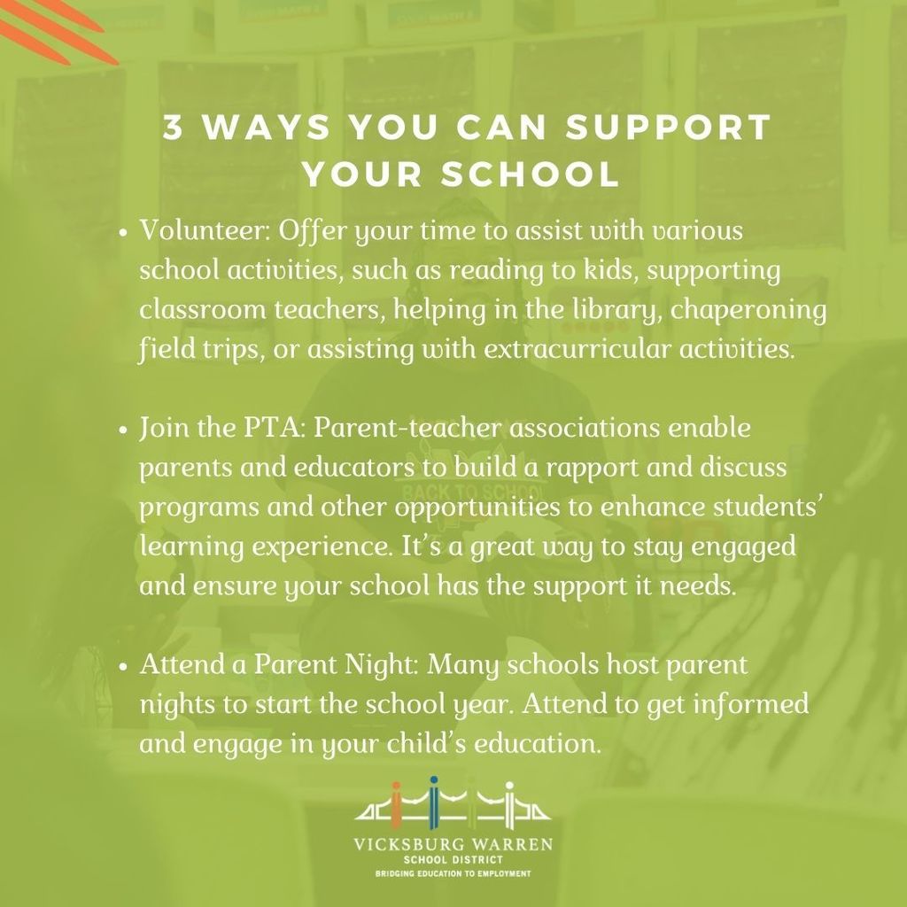 Image detailing ways parents/guardians can support the local school 